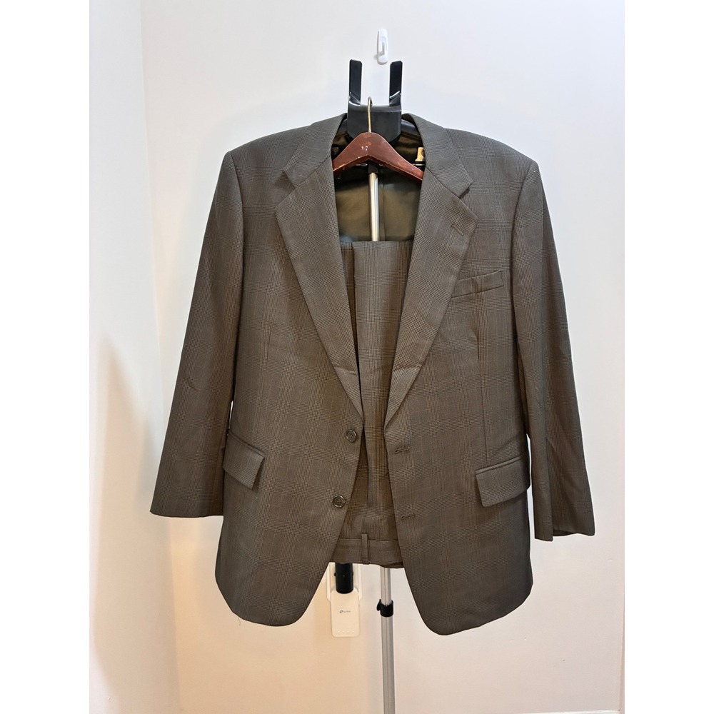 Jos A Bank Mens 44R Grey Glen Plaid Pure Wool 2 Piece Suit Set Formal Business